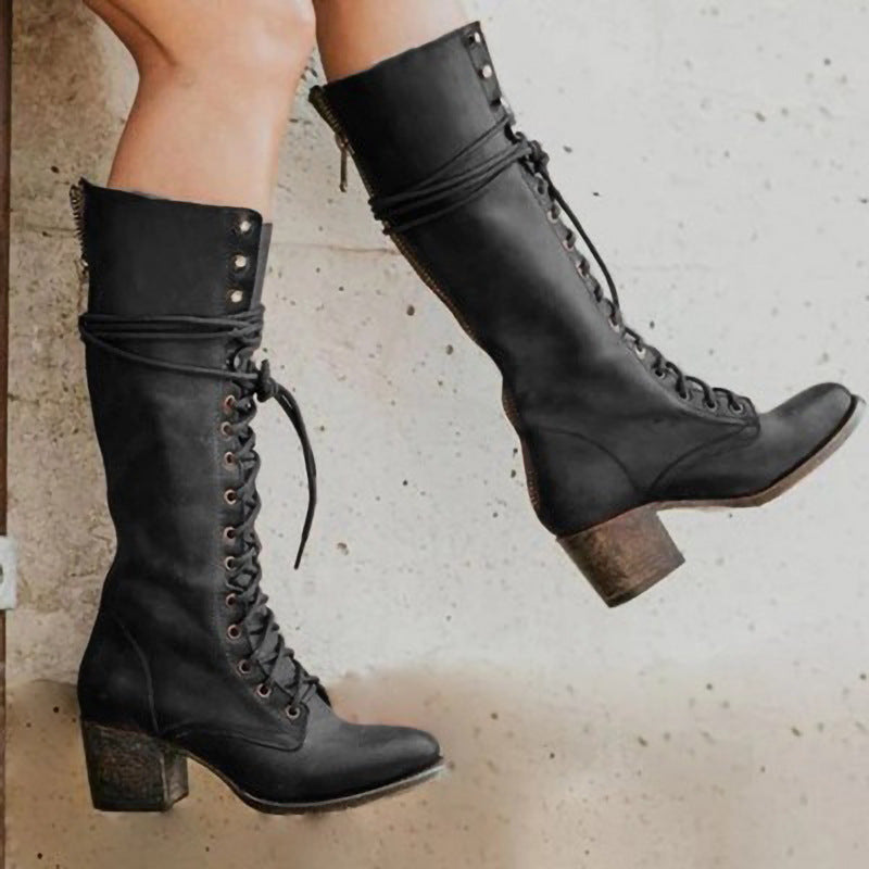 Lace-Up PU Leather Combat Boots