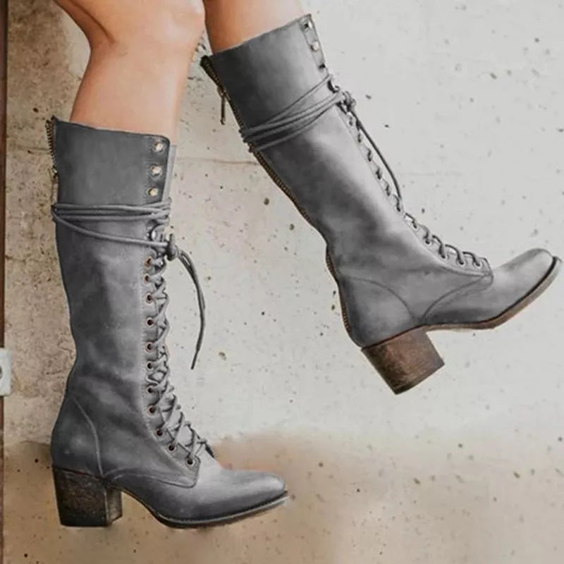 Lace-Up PU Leather Combat Boots