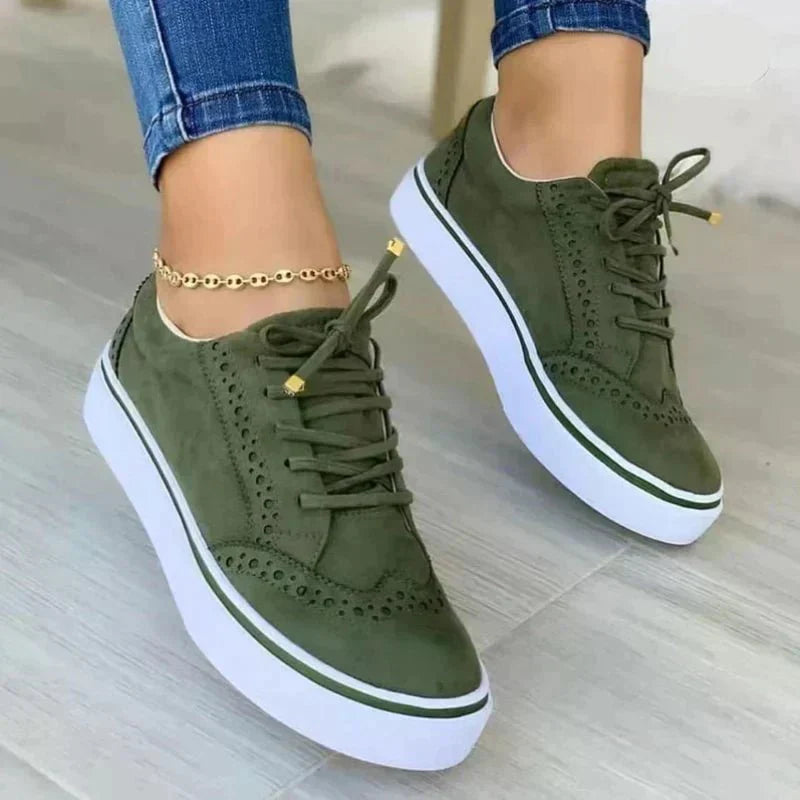 Platform Lace-Up Walking Sneakers With Perforated Detail
