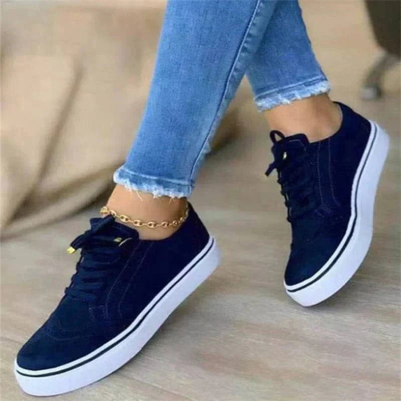 Platform Lace-Up Walking Sneakers With Perforated Detail
