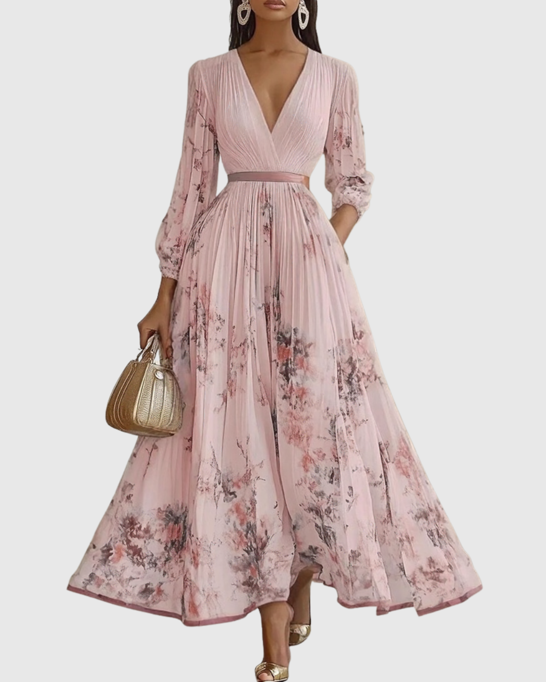 Sleeveless Floral Pleated Midi Dress