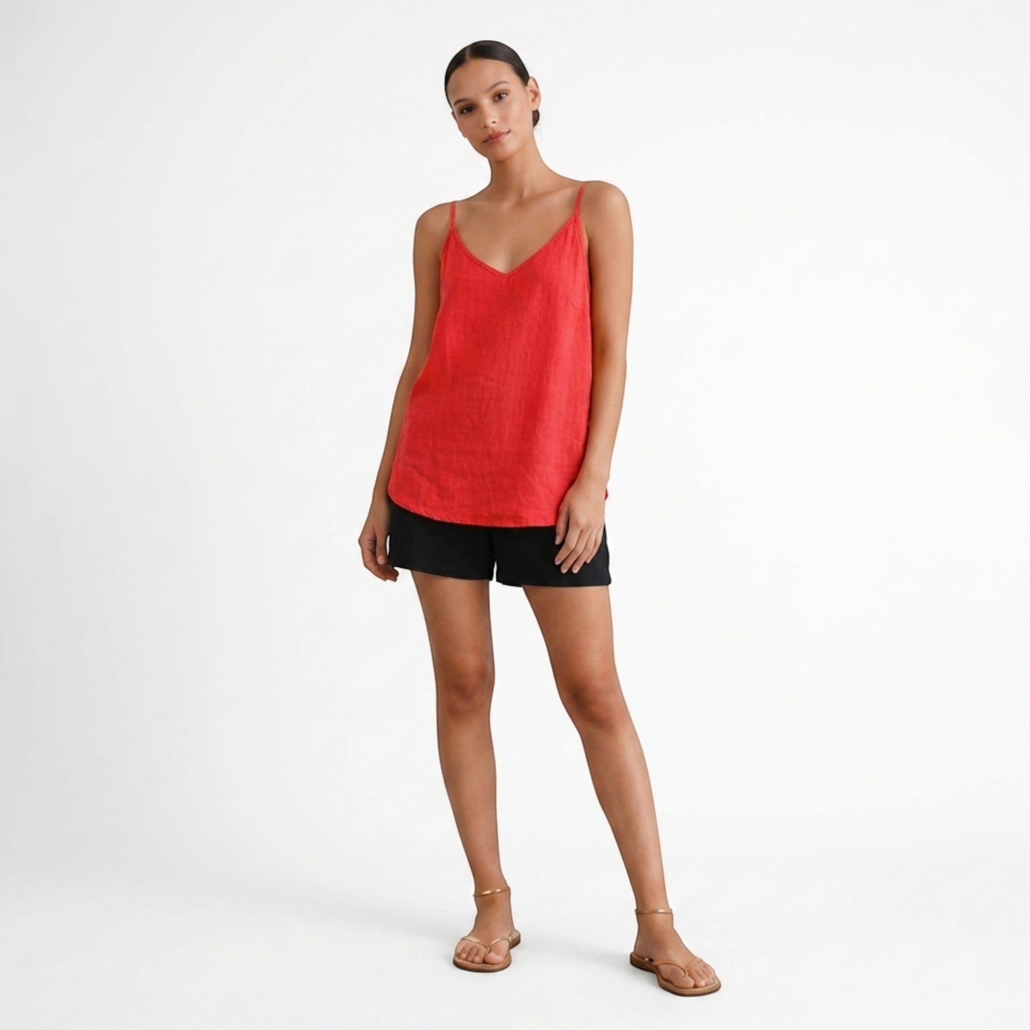 Women's Relaxed Fit Linen Tank Top with Spaghetti Straps