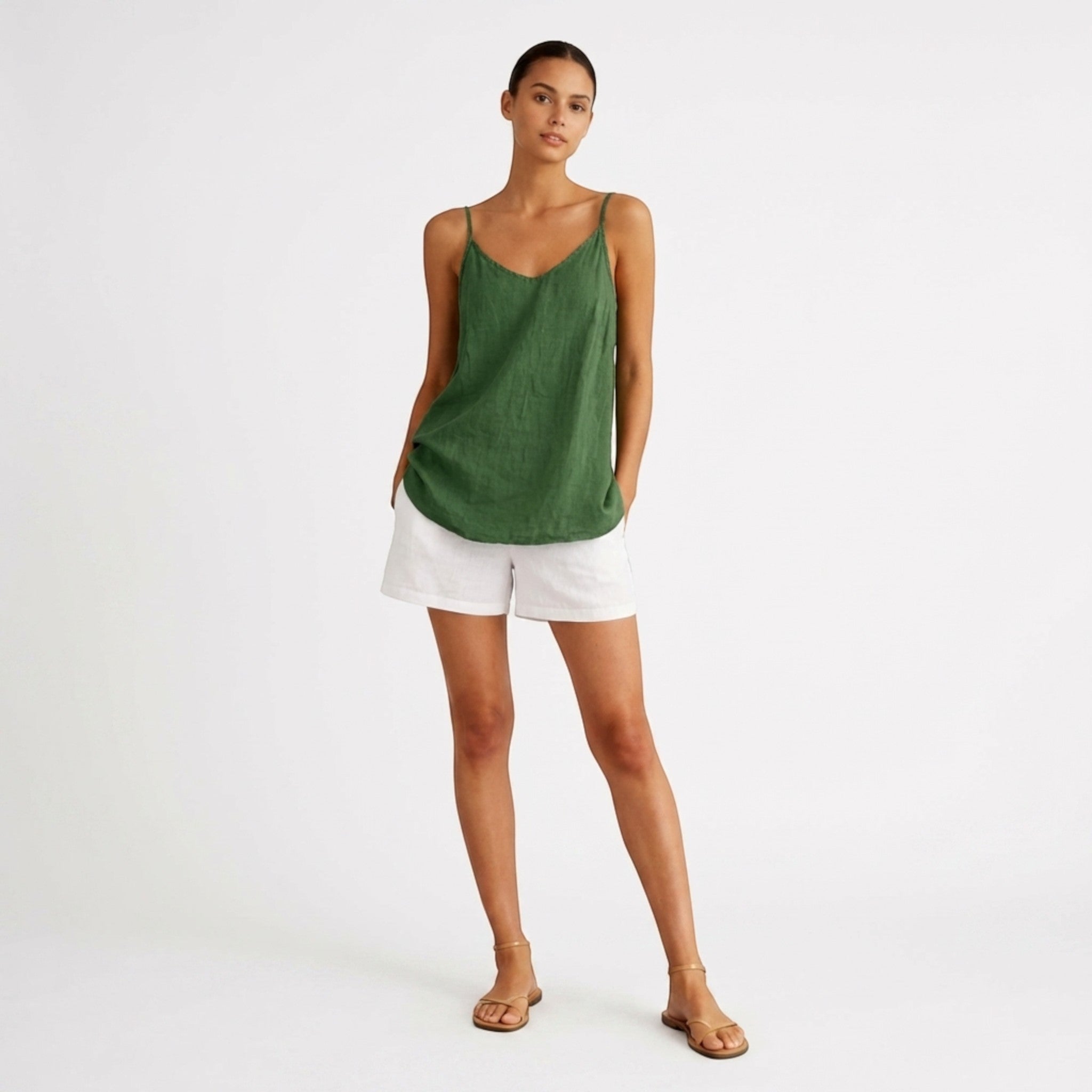 Women's Relaxed Fit Linen Tank Top with Spaghetti Straps