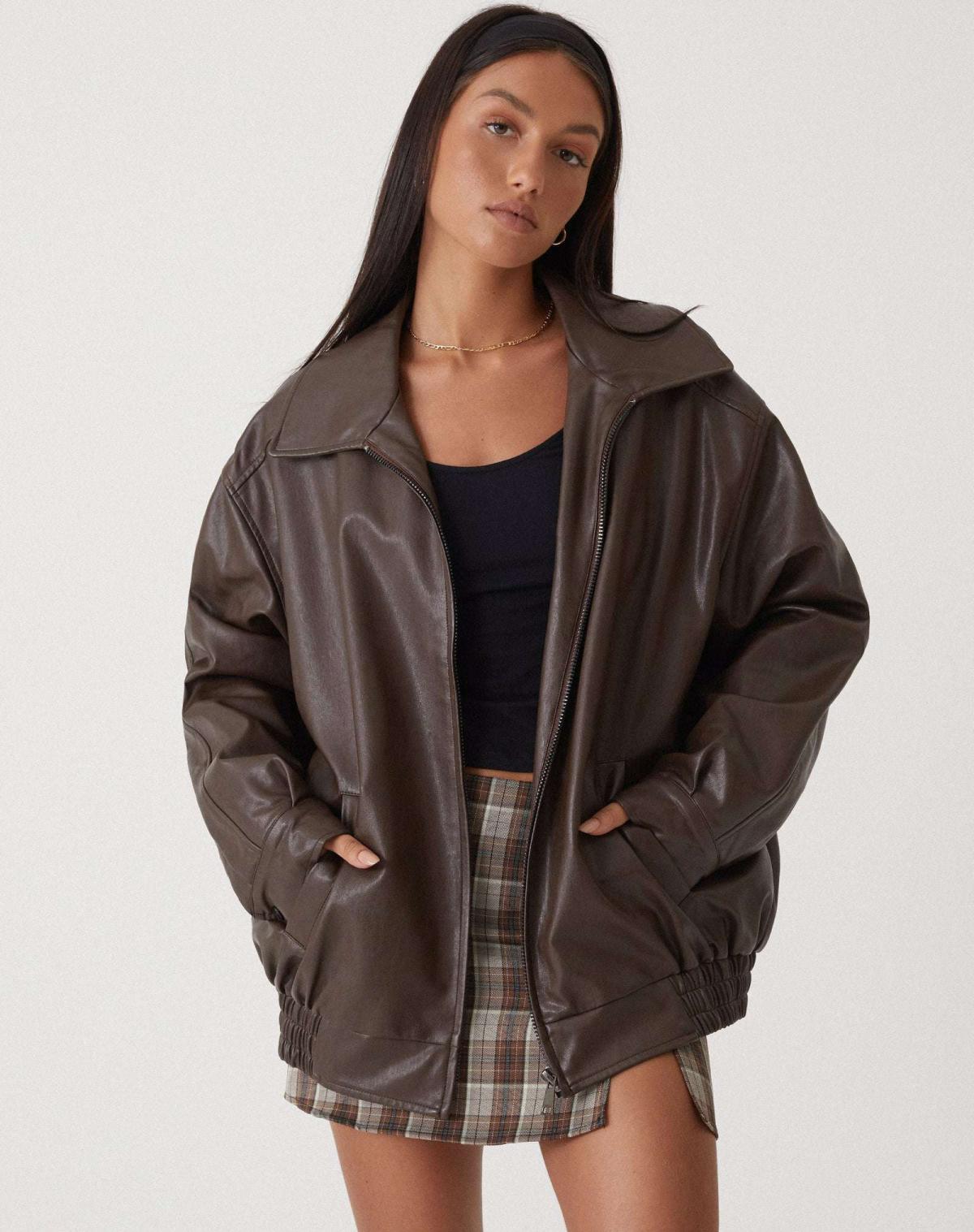 Oversized Faux Leather Jacket With Soft Lining