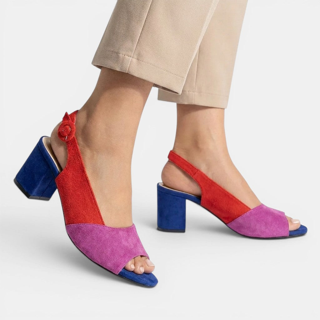 Colourblock Slingback Heels with Adjustable Strap