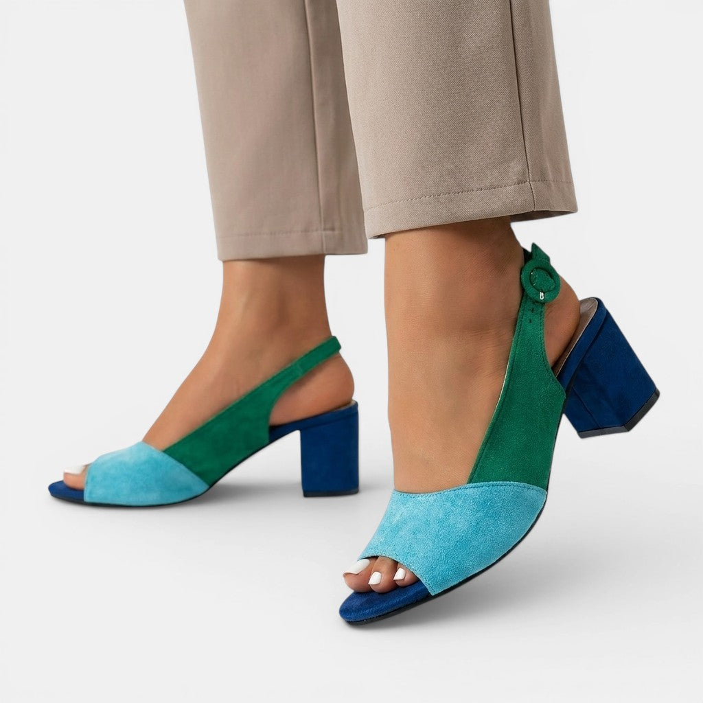 Colourblock Slingback Heels with Adjustable Strap