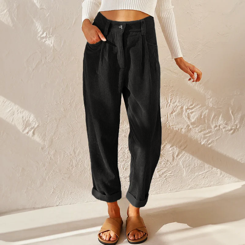 High Waist Pleated Wide Leg Corduroy Pants