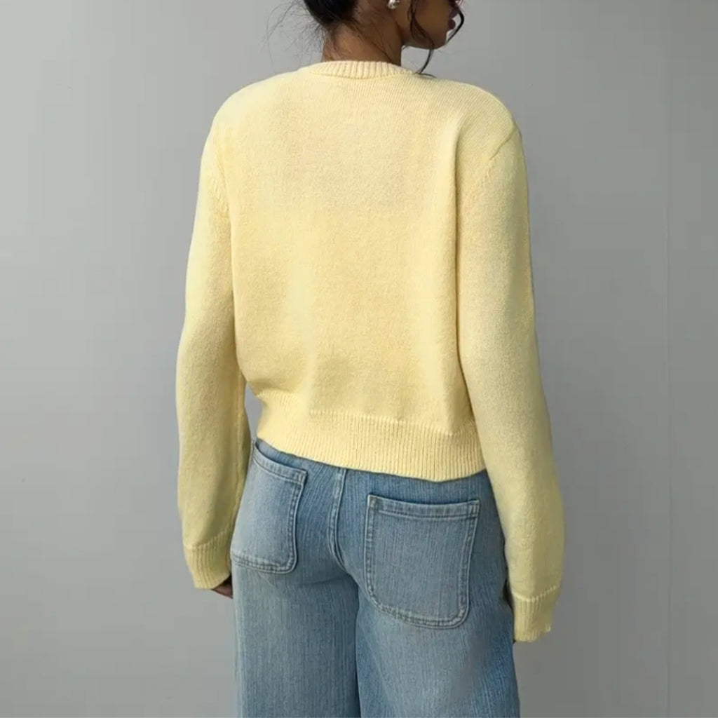 Cropped Ribbed Trim Button-Up Cardigan
