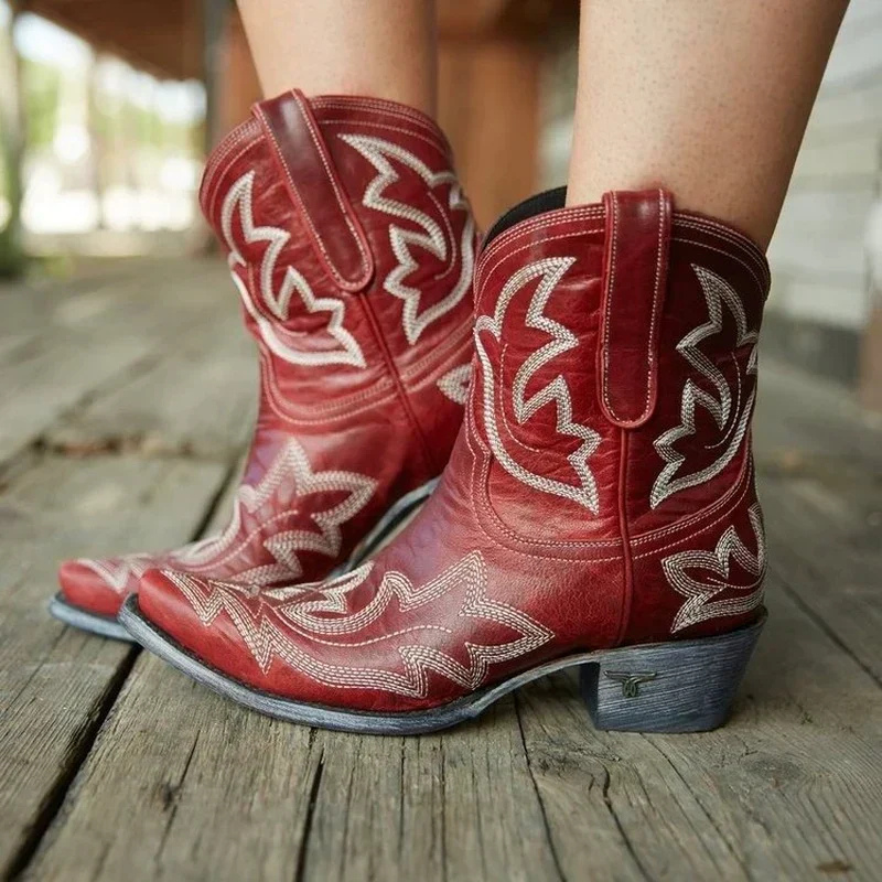 Embroidered Snip Toe Western Ankle Boots
