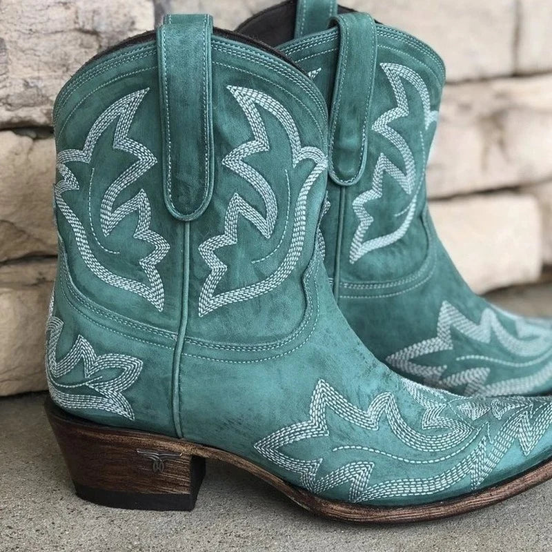 Embroidered Snip Toe Western Ankle Boots