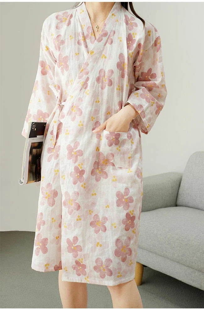 Floral Wrap Tie Waist Pocket Midi Kimono