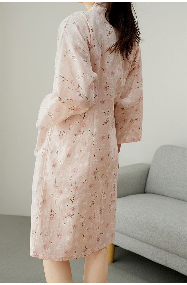 Floral Wrap Tie Waist Pocket Midi Kimono