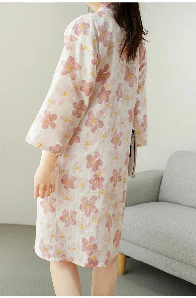 Floral Wrap Tie Waist Pocket Midi Kimono