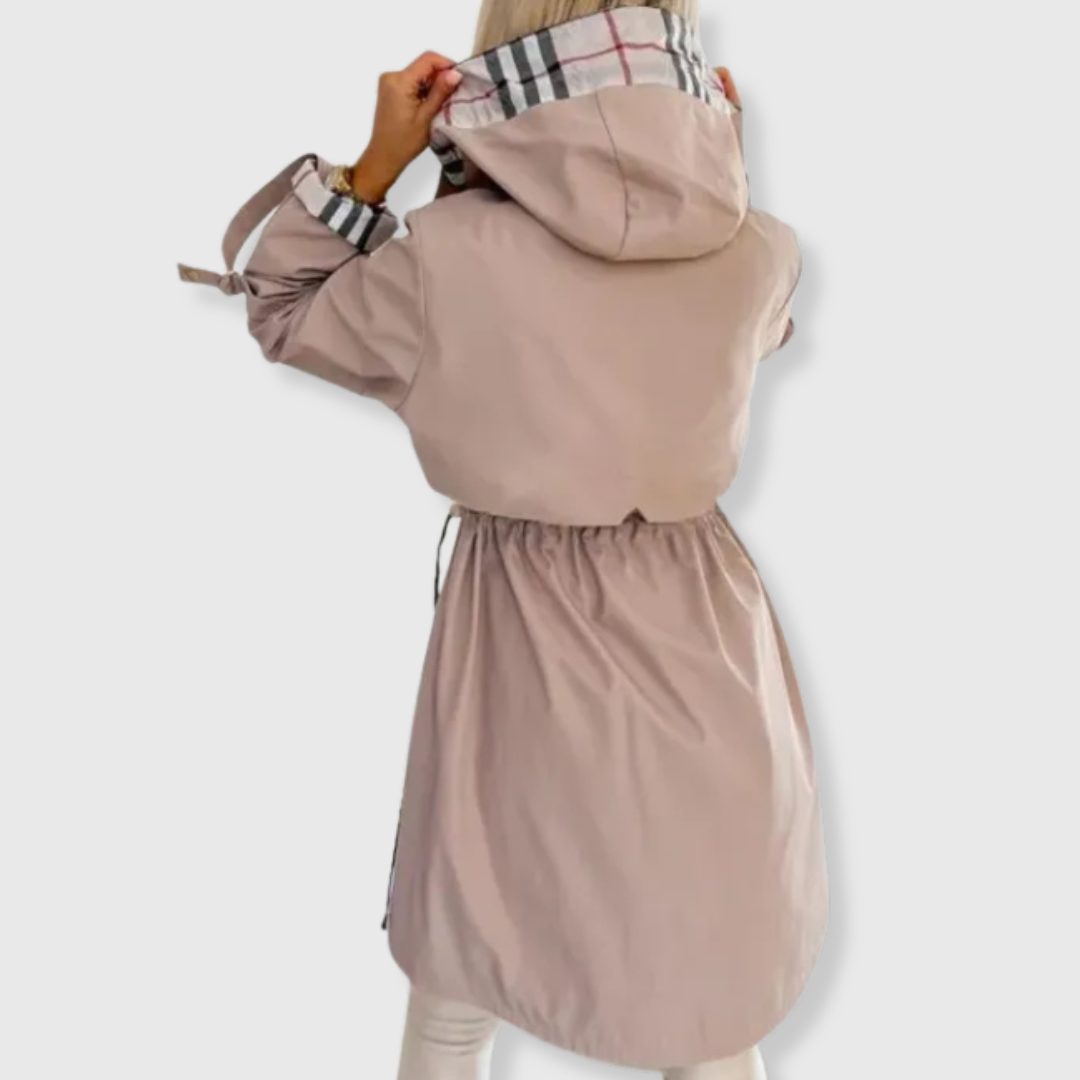 Plaid-Lined Hooded Rain Jacket
