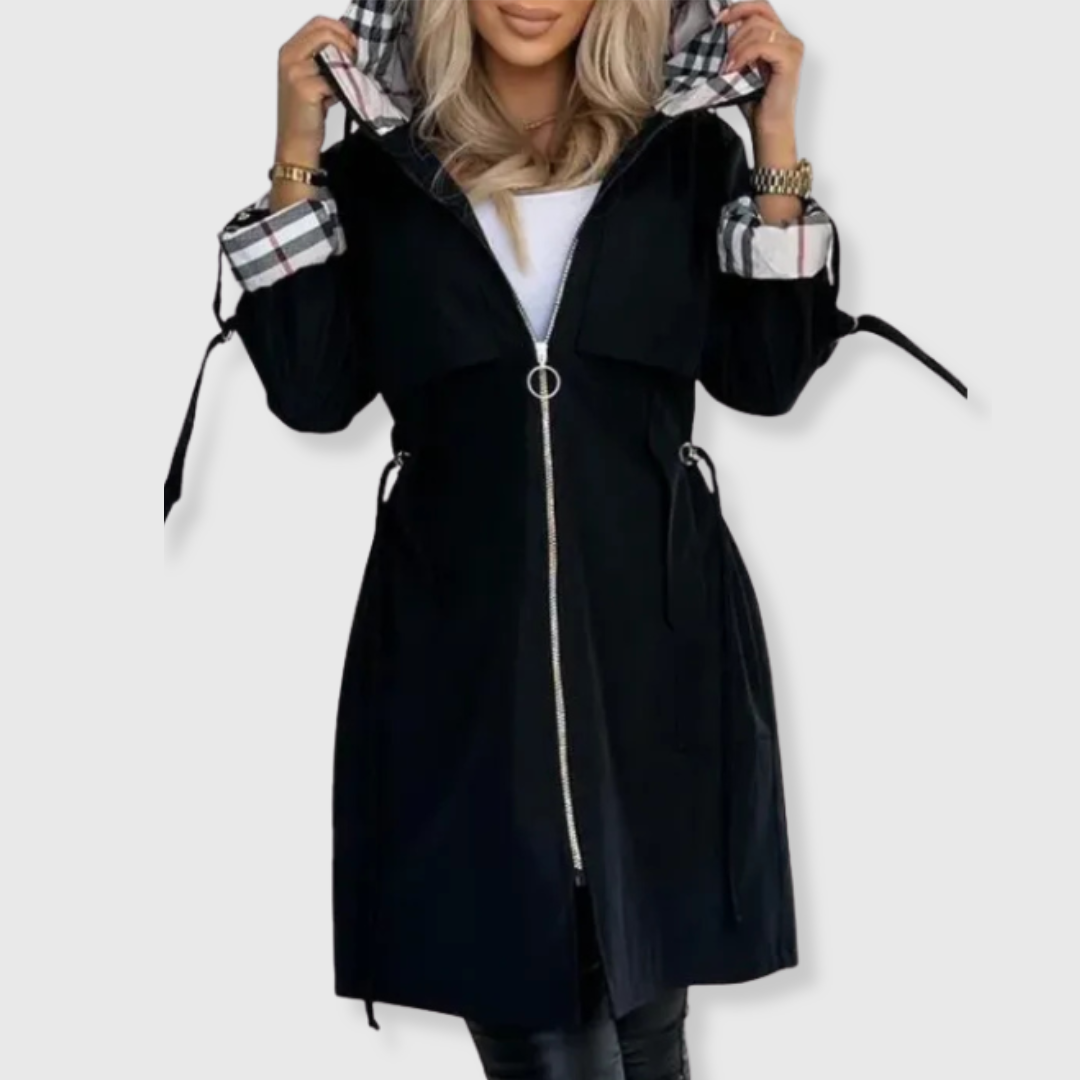 Plaid-Lined Hooded Rain Jacket