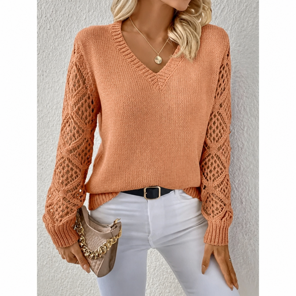 V-Neck Open Sleeve Knit Sweater