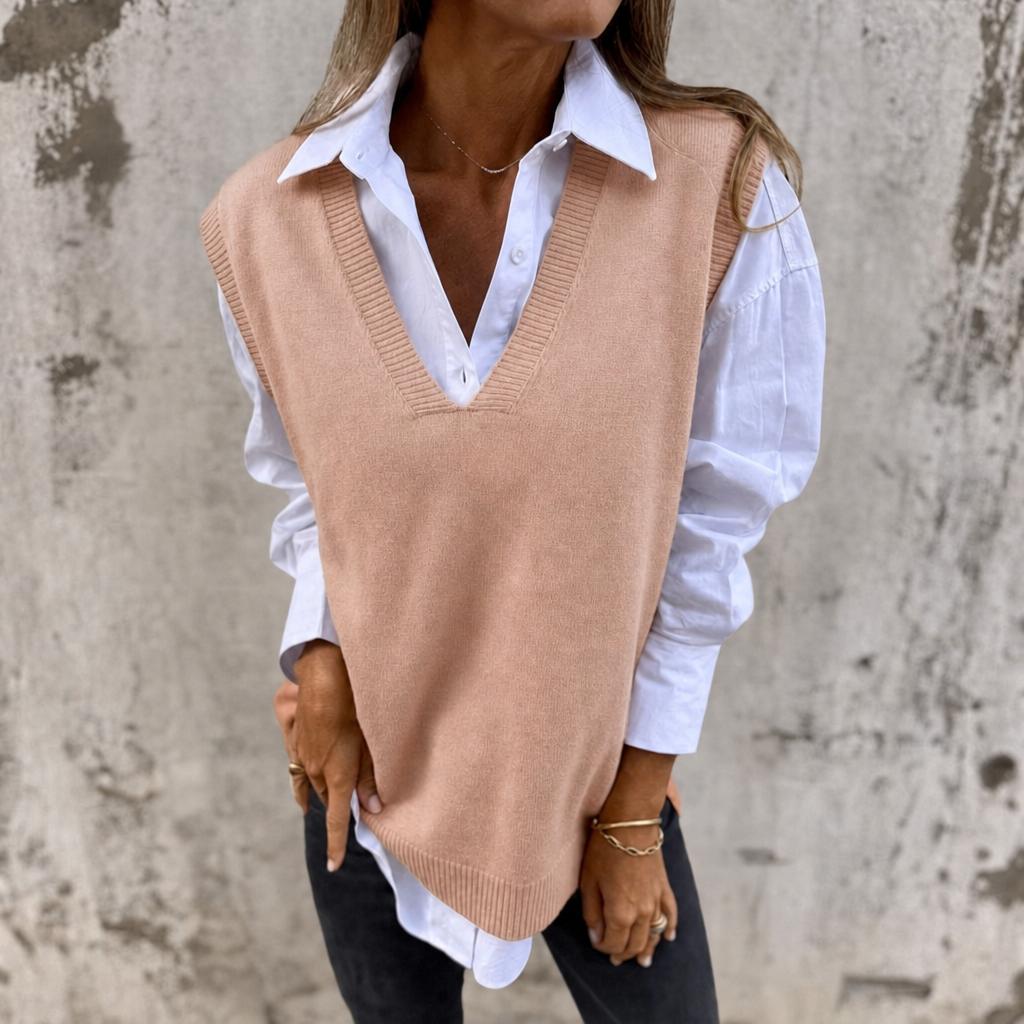 Deep V-Neck Oversized Knitted Vest