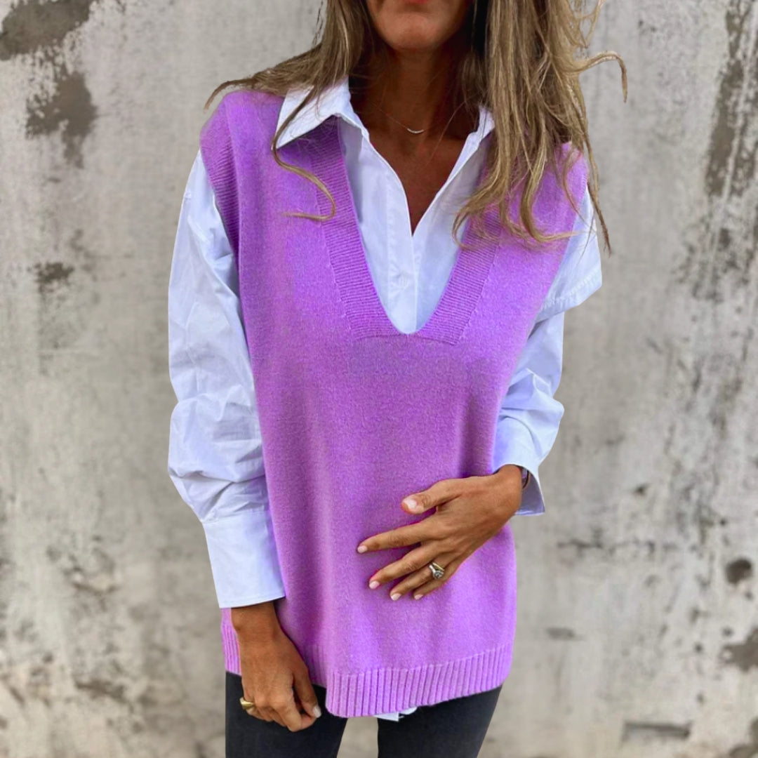 Deep V-Neck Oversized Knitted Vest