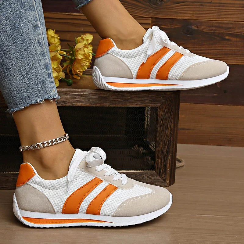Lace-Up Mesh Overlay Low Top Sneakers