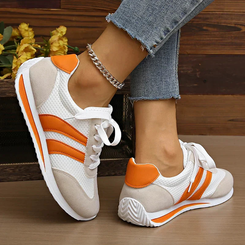 Lace-Up Mesh Overlay Low Top Sneakers