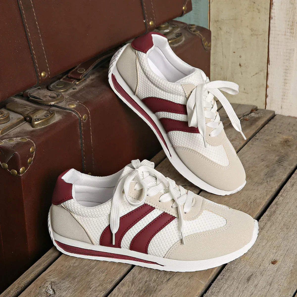 Lace-Up Mesh Overlay Low Top Sneakers