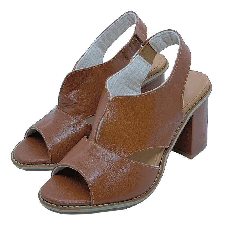 Genuine Leather Block Heel Comfort Sandals
