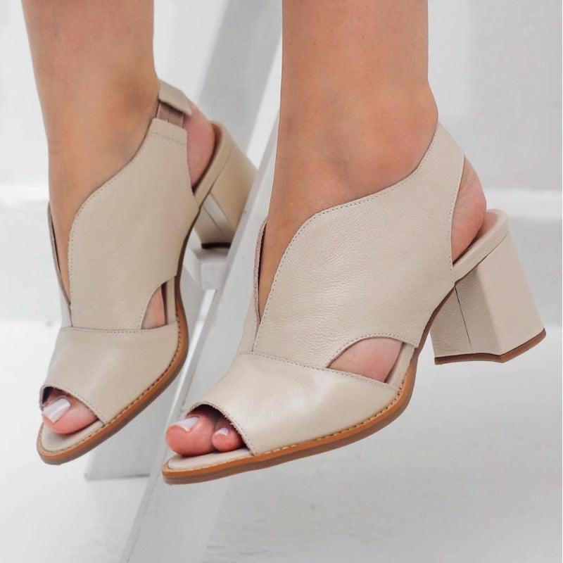 Genuine Leather Block Heel Comfort Sandals