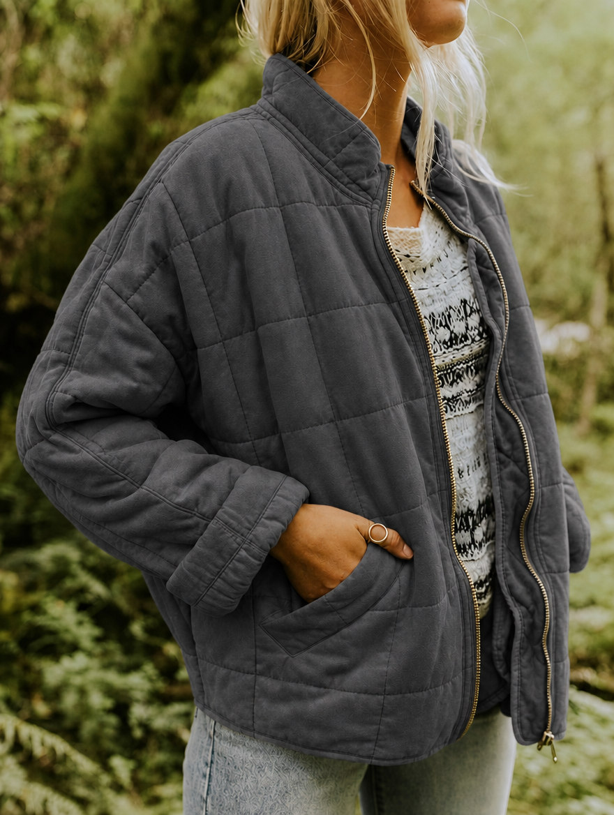 Diamond Quilted Zip Front Jacket
