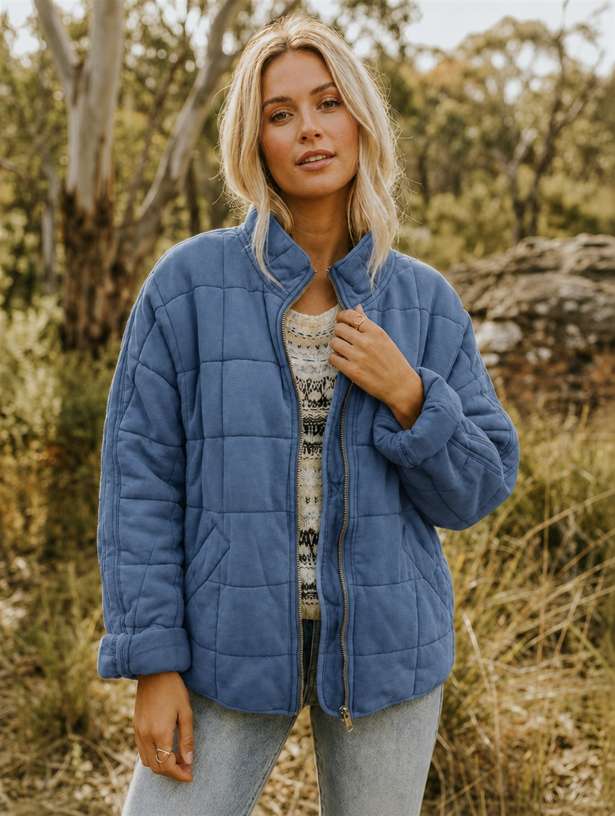 Diamond Quilted Zip Front Jacket