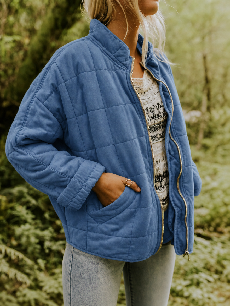 Diamond Quilted Zip Front Jacket