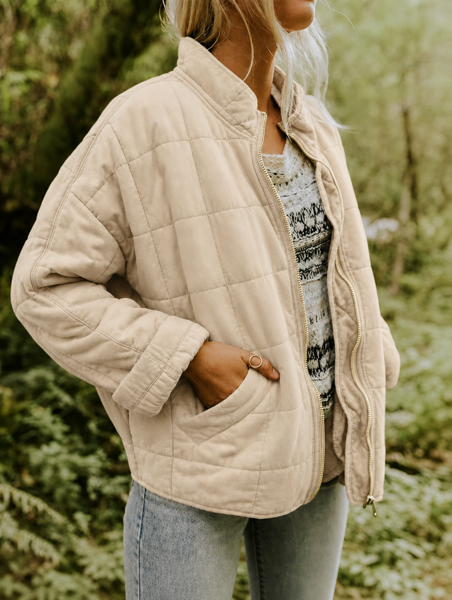 Diamond Quilted Zip Front Jacket