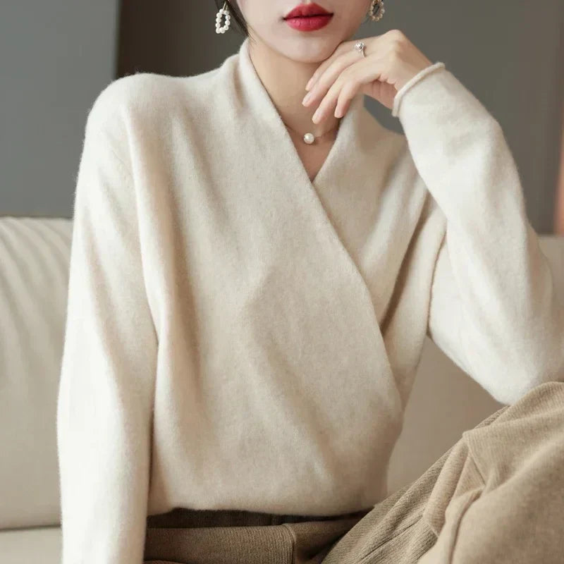 Wrap Front V-Neck Pullover Sweater