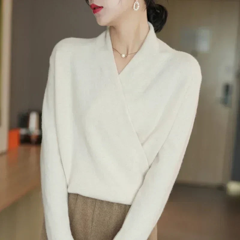 Wrap Front V-Neck Pullover Sweater