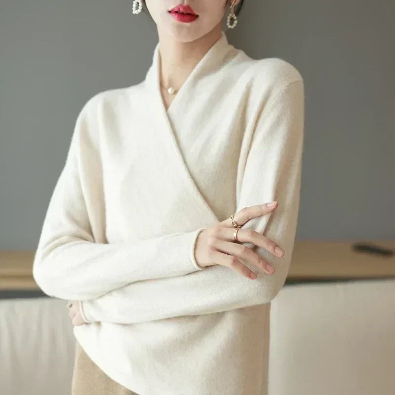 Wrap Front V-Neck Pullover Sweater