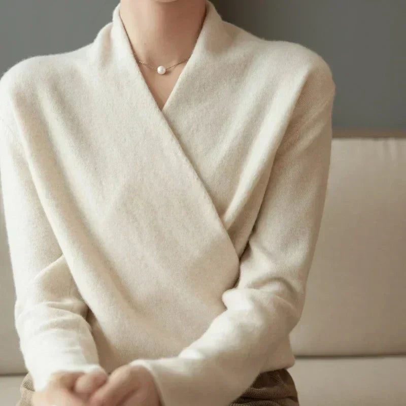 Wrap Front V-Neck Pullover Sweater