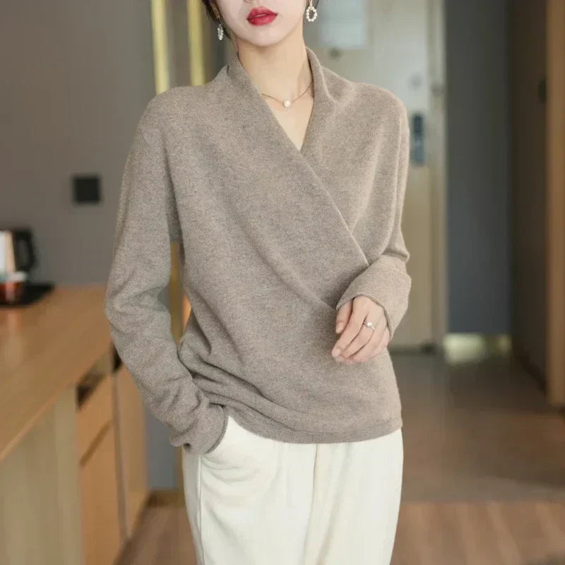 Wrap Front V-Neck Pullover Sweater