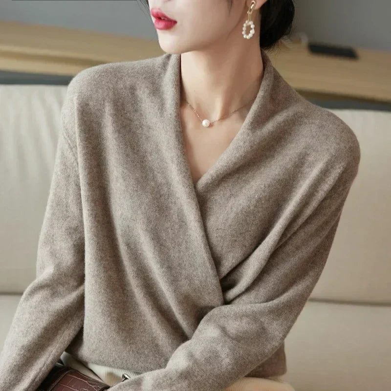Wrap Front V-Neck Pullover Sweater