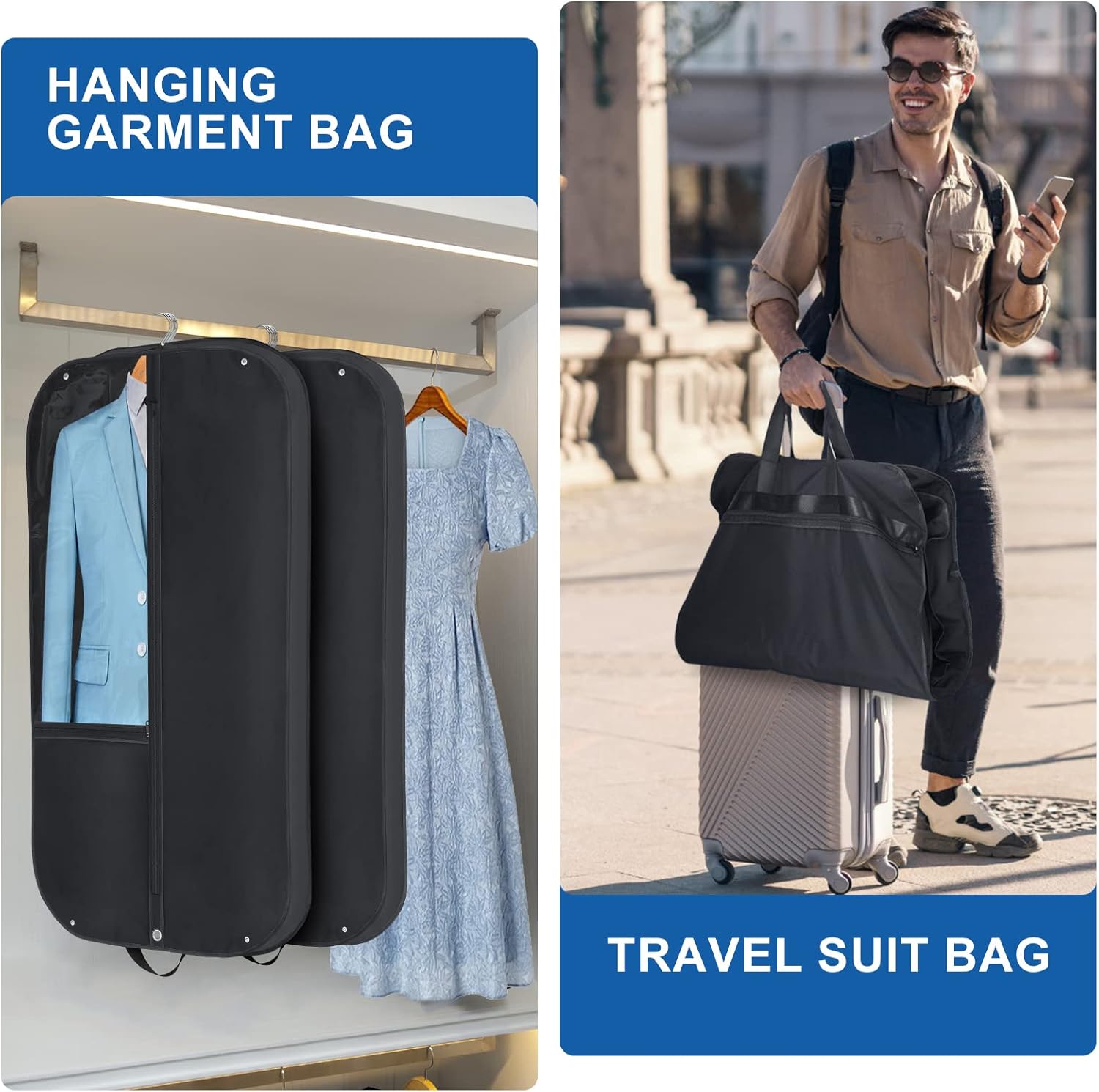 Waterproof Oxford Garment Bag 2-Pack | 43-Inch Suit Cover with Pockets