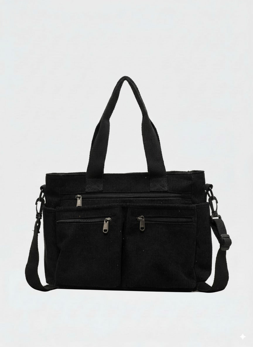 Structured Corduroy Zip Tote Bag