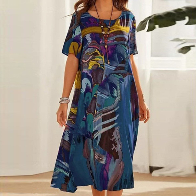 Mid-Calf Short Sleeve Midi Dress