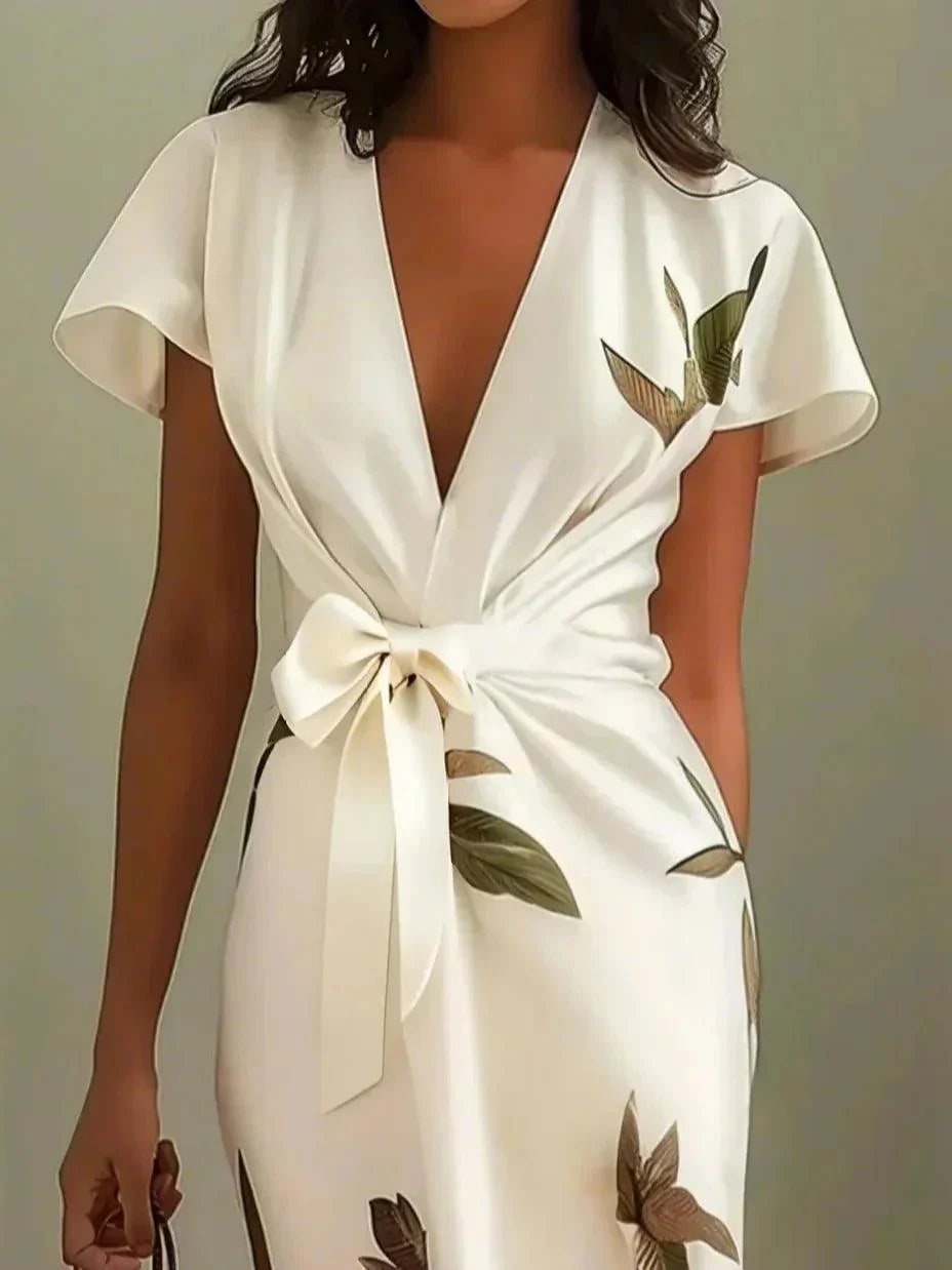 Tied Waist V-Neck Wrap Dress