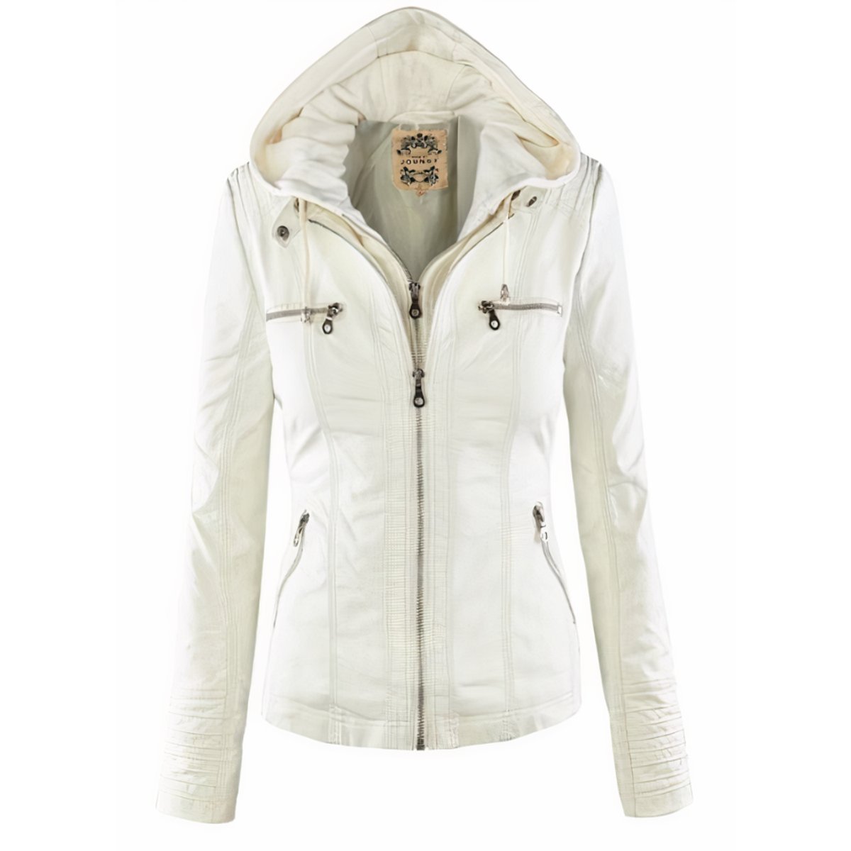 Removable Hood Quilted Sleeve Moto Jacket