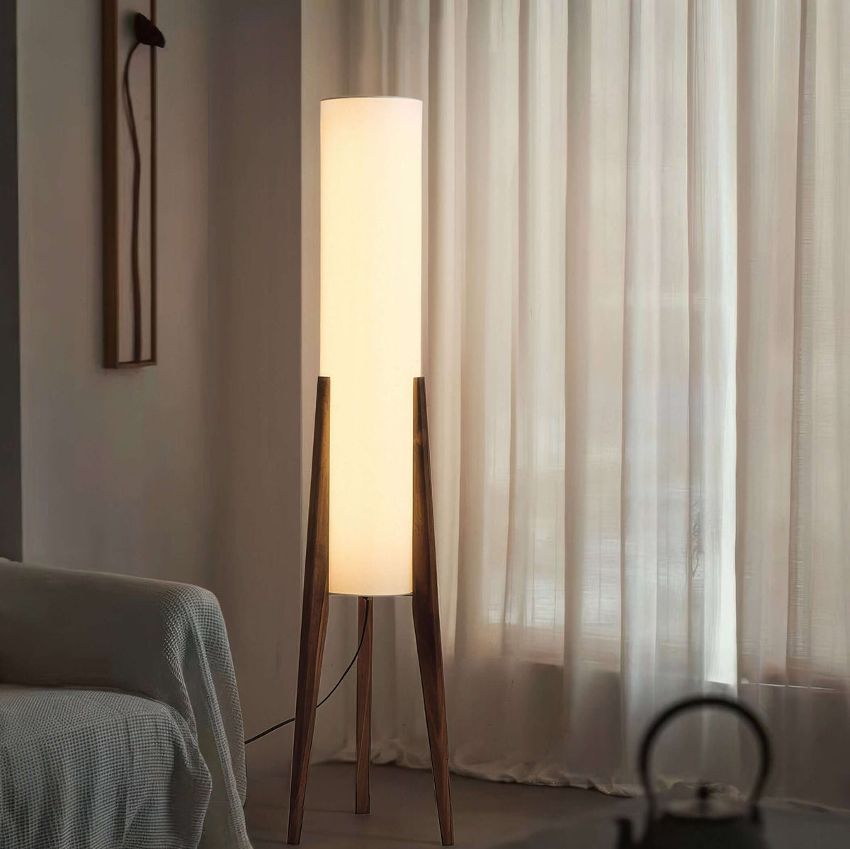 Solid Wood Floor Lamp With Fabric Shade