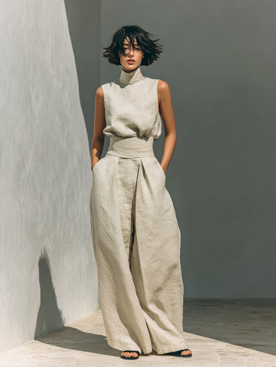Sleeveless Blouse and Wide Leg Pants Set