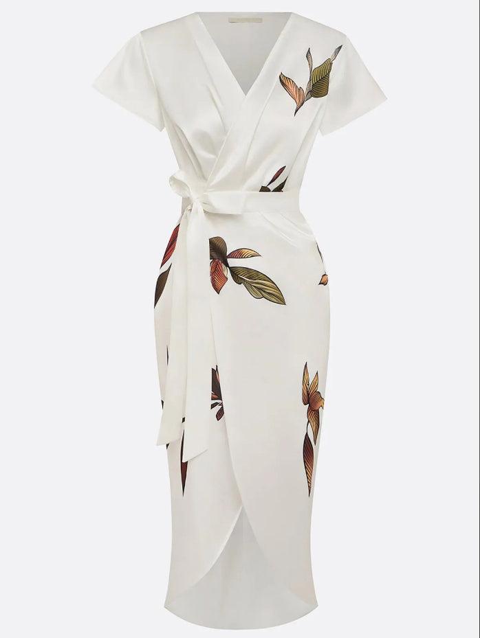 Tied Waist V-Neck Wrap Dress