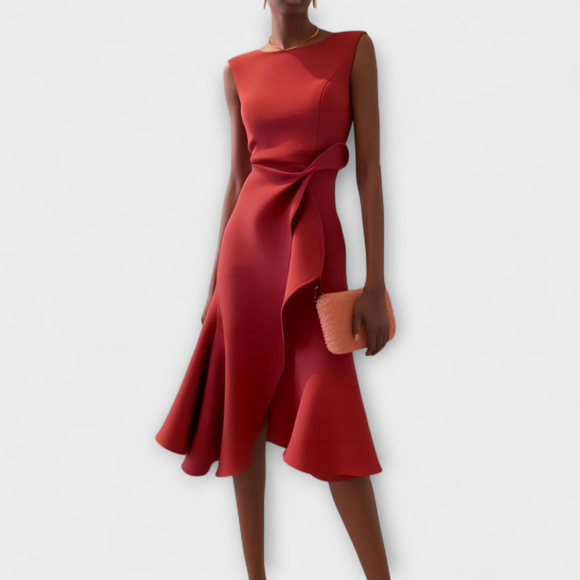 Asymmetric Draped Hem Sleeveless Midi Dress