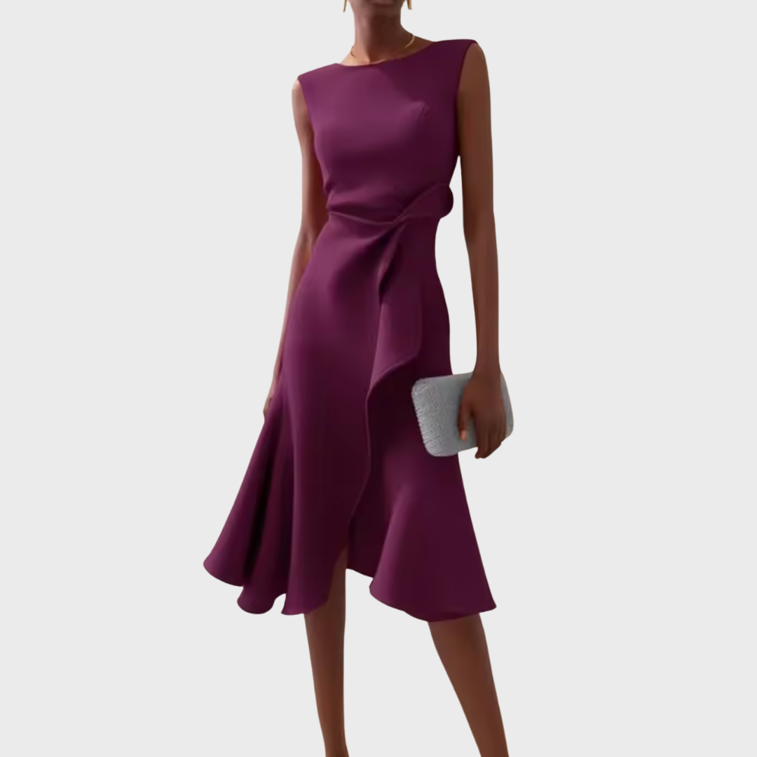 Asymmetric Draped Hem Sleeveless Midi Dress