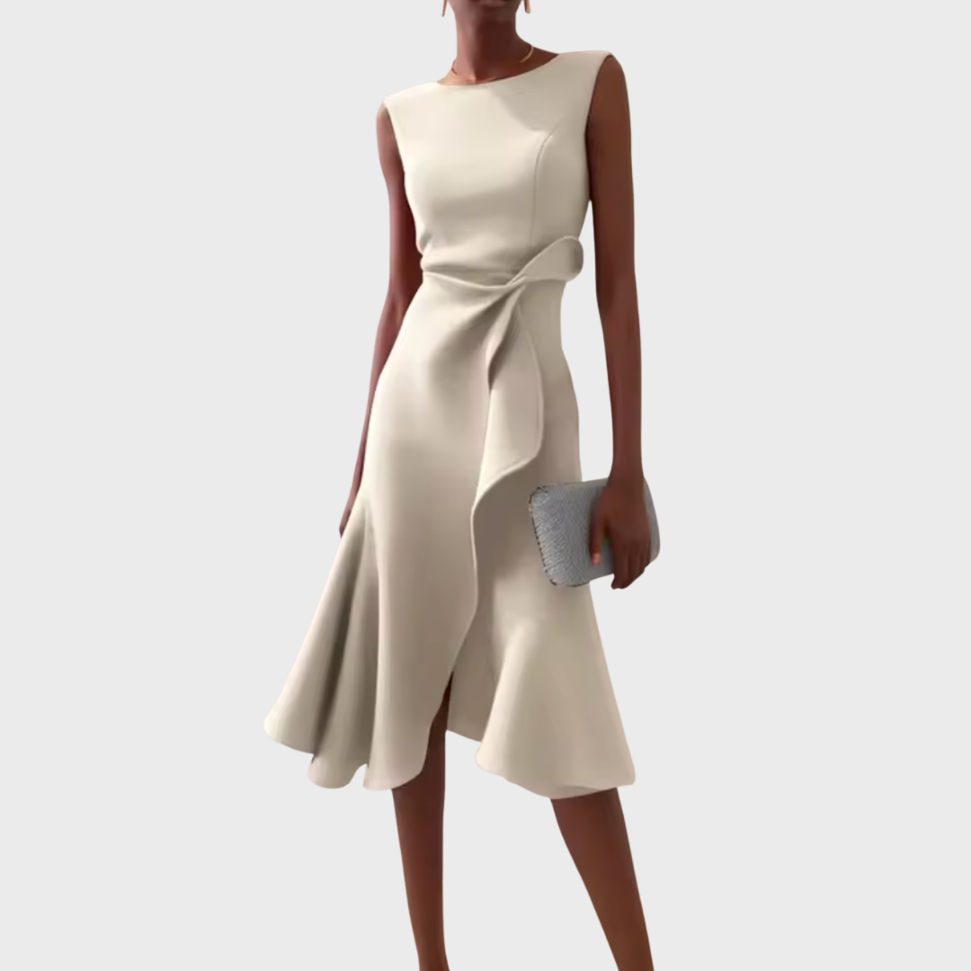 Asymmetric Draped Hem Sleeveless Midi Dress