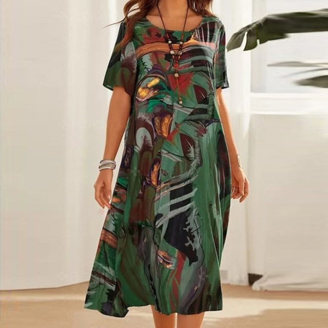 Mid-Calf Short Sleeve Midi Dress