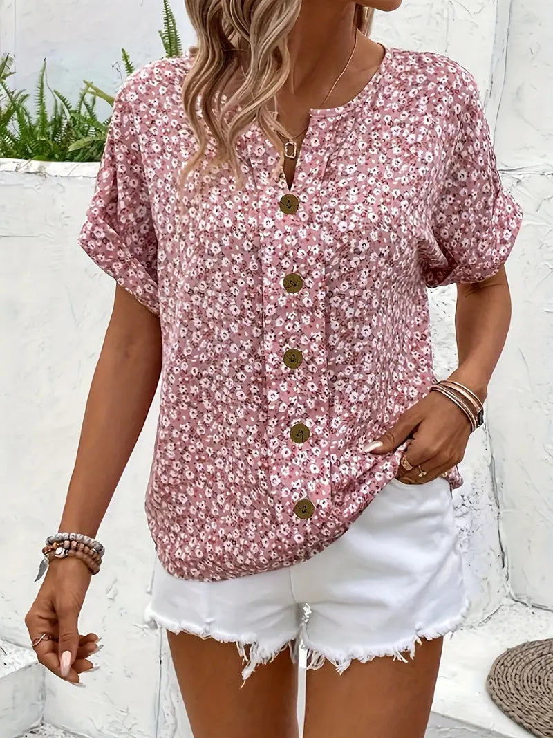 Floral Print Short Sleeve Relaxed Blouse